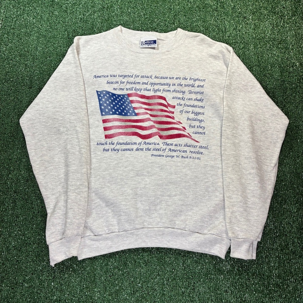 Y2K Vintage Endless Designs George W Bush 9/11 Memorial Sweatshirt Mens XL Grey